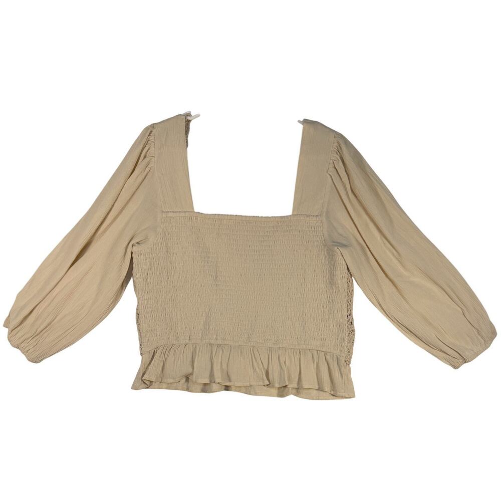 Cream Gauze/Crochet Shirt Boho Ren Festival Cottage Coquette Cotton Size L - Picture 3 of 7